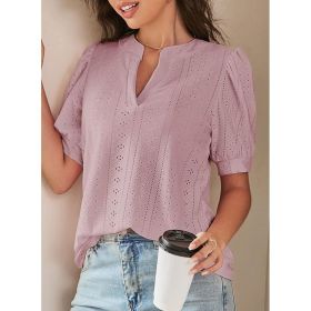 Women's Summer Business Casual Blouse V-neck Short Sleeve Shirt (Option: Silver Gray-XL)