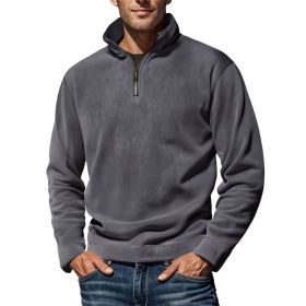 Men's Polar Fleece Top Pure Color Simple Casual Stand Collar Pullover Sweater (Option: Gray-L)