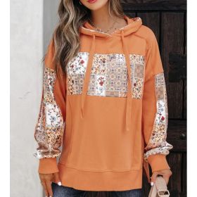 Pullover Hoodie With Drawstrings Top Casual Printed Loose Sweatshirt (Option: Orange Red-L)
