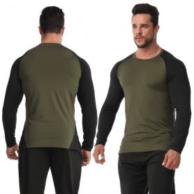Fitness Clothes Men's High Elastic Breathability PRO Quick-drying (Option: Army Green Black-L-2pcs)