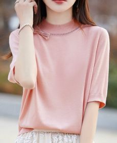Half-high Collar Women's Versatile Thin Knit Top (Option: Rosy-L)
