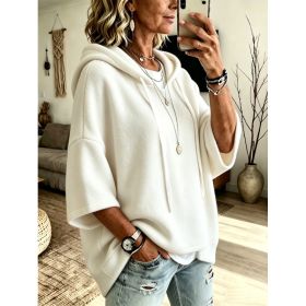 Womens Loose-fitting Hooded Top With Three-quarter Sleeves (Option: White-5XL)