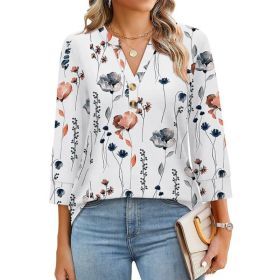 Womens Plus-Size Loose V-Neck Buttoned Three-Quarter Sleeve T-Shirt (Option: Figure 3-L)