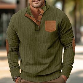Patch Pocket Jacket Stand Collar Long Sleeve Corduroy Multicolor Hoodie (Option: Army Green-L)