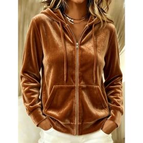 Solid Color Hoodie With Drawstrings Long-sleeve Zipper Sweater (Option: Caramel Color-L)