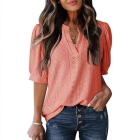 Women's Summer Business Casual Blouse V-neck Short Sleeve Shirt (Option: Pink-XL)