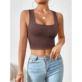 Square Collar Short Slim Vest (Option: Brown-XL)