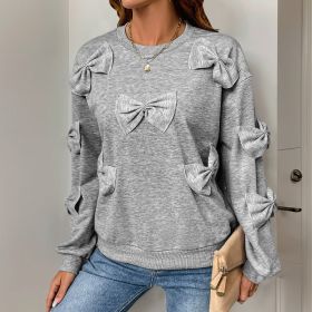 Casual Cool Bow Stitching Gray Women's Round-neck Sweater (Option: Light gray-XL)