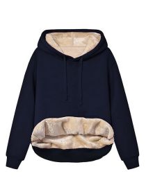 Warm Berber Fleece Pocket Hooded Sweatshirt Coat (Option: Sapphire Blue-L)