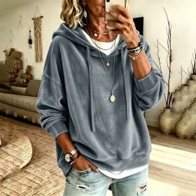 Womens Casual Solid-Color Hooded Long-Sleeve Top With Drawstring (Option: Slabstone Gray-L)