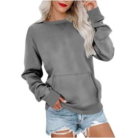 Women's Pin Solid Color Round Neck Loose Long-sleeved Sweater (Option: Gray-L)