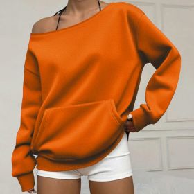 Fashionable Pullover Crew-Neck Off-Shoulder Sweatshirt For Women (Option: Orange-L)
