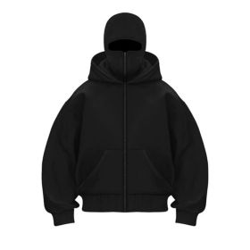 New European And American Autumn Spring Hooded Loose Cardigan Baseball Uniform Men (Option: Black-XXXL)