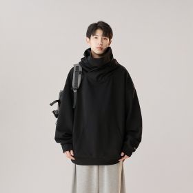 Hooded Turtleneck Sweater Men's Autumn Winter Couple Workwear Mechanical Style (Option: Matte Black-XL)