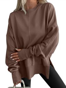 Fashion Casual Round Neck Pullover Loose Sports Long-sleeved Sweater (Option: Dark Brown-2XL)