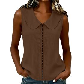 Loose-fit Vest With A Turn-down Collar Lace-panel Design And A Casual Sleeveless Style (Option: Brown-L)