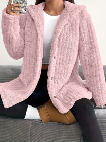Hooded Loose Plush Coat Women's Regular Sleeve (Option: Pink-3XL)