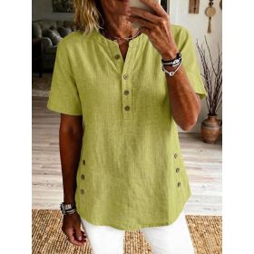 Womens Casual Loose-fitting Pullover Short-sleeve Top (Option: Yellow-3XL)
