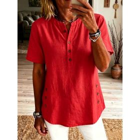 Womens Casual Loose-fitting Pullover Short-sleeve Top (Option: Red-3XL)