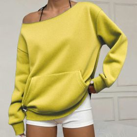 Fashionable Pullover Crew-Neck Off-Shoulder Sweatshirt For Women (Option: Yellow-L)