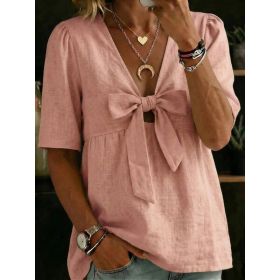 Women's Casual And Versatile V-Neck Top Shirt (Option: Pink-3XL)