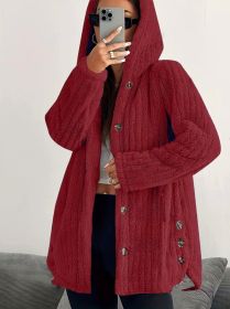 Hooded Loose Plush Coat Women's Regular Sleeve (Option: Red-3XL)