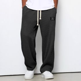 Waffle Straight Pants Fashion Brand Loose Loose  Drawstring Pockets Trousers Casual Men's Clothing (Option: Black-L)