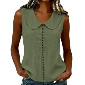 Loose-fit Vest With A Turn-down Collar Lace-panel Design And A Casual Sleeveless Style (Option: Army Green-L)