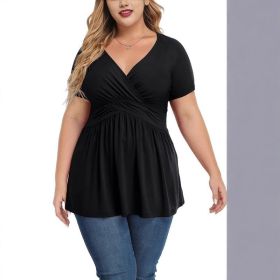 Women's Plus Size T-shirt V-neck Top (Option: Black-S)