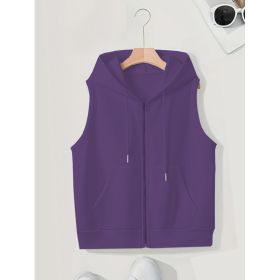 Women's Sleeveless Slim-fit Cardigan Zip Sweater (Option: Purple-5XL)