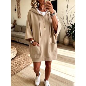 Womens Mid-Length Hoodie Three-Quarter Sleeve Pullover Top (Option: Beige-L)