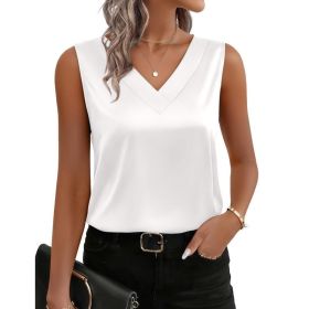 Womens Satin Camisole V-Neck Casual Sleeveless Blouse Top (Option: White-XL)