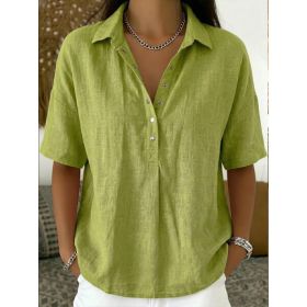 Single-breasted Lapel Shirt E-commerce Bestseller Womens Solid-color Casual Wear (Option: Green-L)