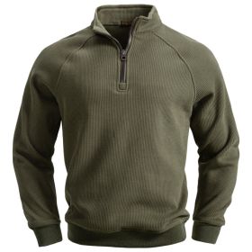 European And American Half Zipper Sweater Stand-up Collar All-match Fleece Men's Sweater Top (Option: Army Green-L)