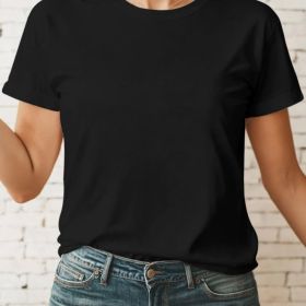 Casual Women's Round Neck Short Sleeve Sports Pure Cotton T-shirt (Option: Black-XXXL)