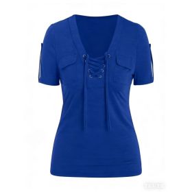 Fashionable Casual Women's Short-sleeve Top (Option: Blue-5XL)