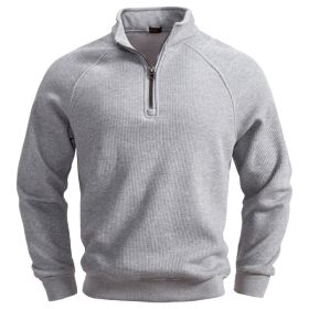 European And American Half Zipper Sweater Stand-up Collar All-match Fleece Men's Sweater Top (Option: Light gray-L)