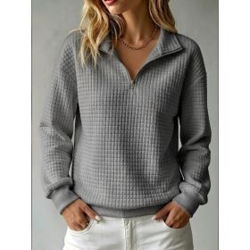 Loose-fit Waffle-knit Stand-collar Zip-up Long-sleeve Womens Sweatshirt (Option: Dark Gray-3XL)