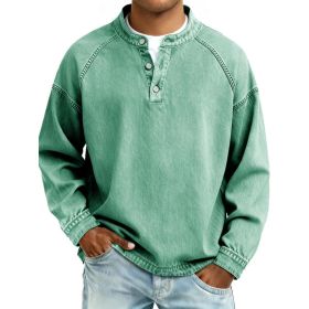 Men's Solid-Colored Casual Top Vintage Long-Sleeve Shirt (Option: Green-L)