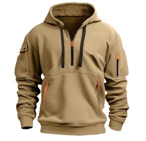 Dropped Shoulder Hooded Sweatshirt Men's Women's Plus Size Loose Pullover Fashion Sweatshirt (Option: Khaki-4XL-1pcs)
