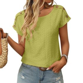 Womens Crew-neck Hollow-out Short-sleeve T-shirt (Option: Mustard Yellow-L)