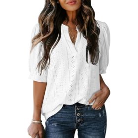 Women's Summer Business Casual Blouse V-neck Short Sleeve Shirt (Option: White-S)