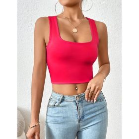 Square Collar Short Slim Vest (Option: Rose red-XL)