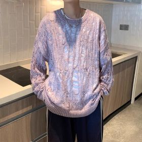 Early Spring Design Hollow Loose Thin Sweater (Option: Purple-XXXL)