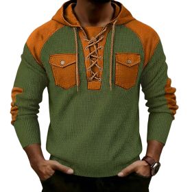 Mens Waffle-Weave Hooded Long-Sleeve Sweatshirt (Option: Army Green-L)