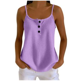 Summer Solid-color Waffle-knit Patchwork Camisole (Option: Purple-XXL)