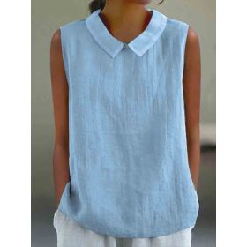 Artistic Womens Black Sleeveless Loose-fitting Top With A Collar (Option: Sky blue-L)