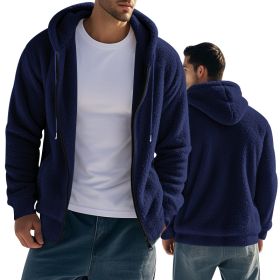 Loose Cardigan Casual Hooded Jacket Sweater Men (Option: Navy Blue-L)