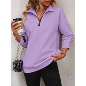 Women's Fashion Half Long-sleeve Zipper Sweatshirt Fashion Pullover (Option: Purple-XXL)