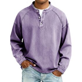 Men's Solid-Colored Casual Top Vintage Long-Sleeve Shirt (Option: Purple-L)